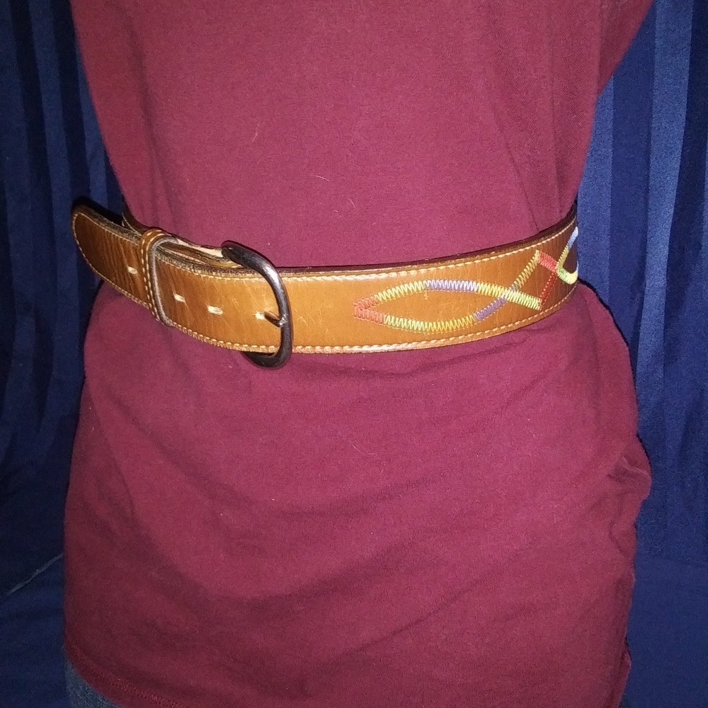 Nocona Kid's Belt. Brown and Rainbow. 35 Inches.